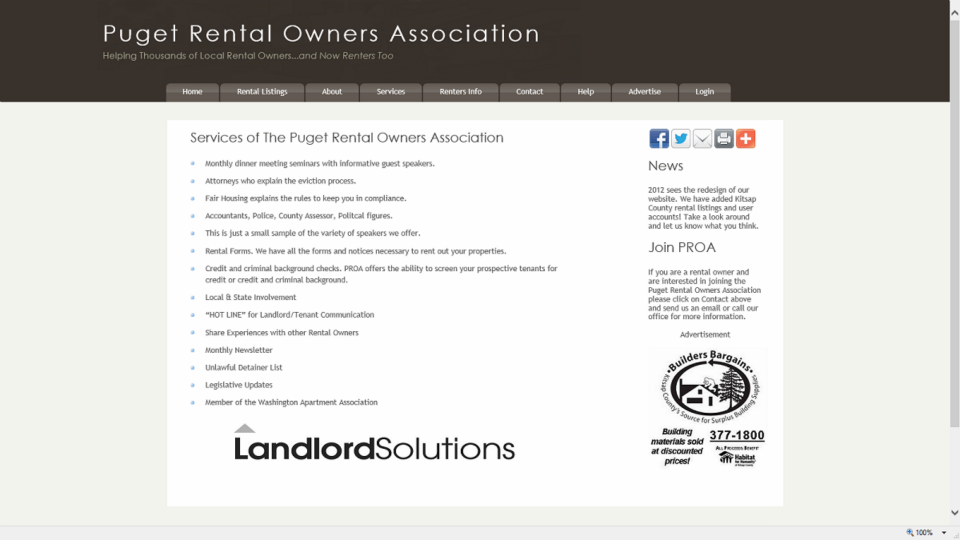 Puget Rental Owners Association Website – 2011