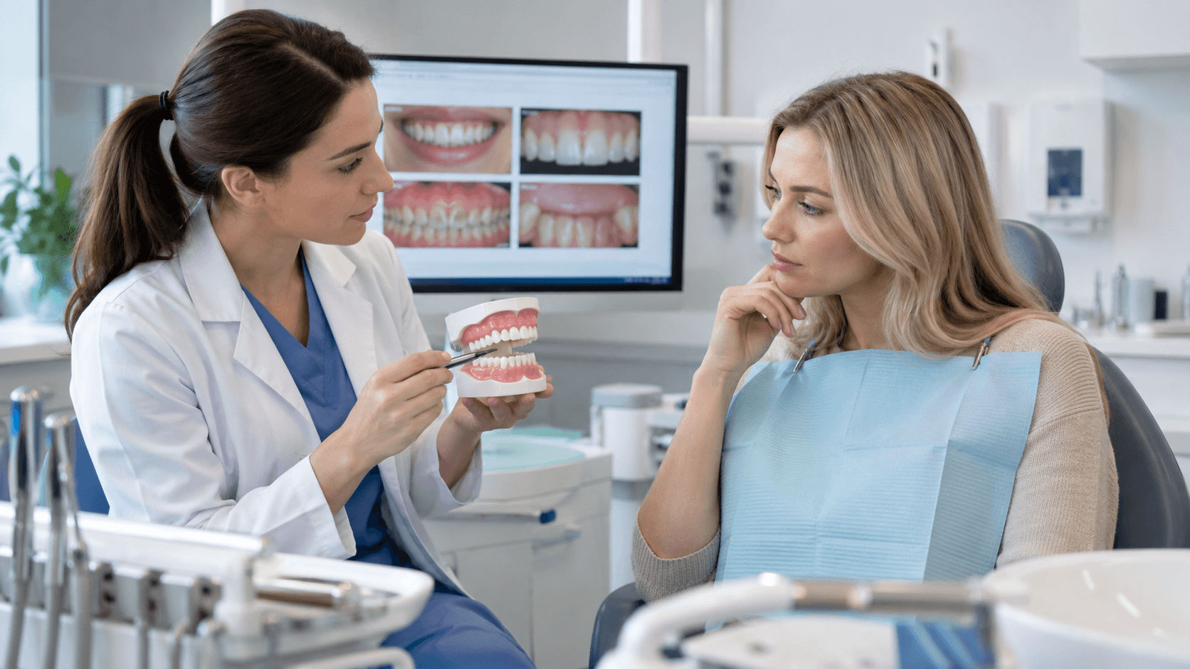 Patient discussing the realistic teeth whitening result they want with a dental professional