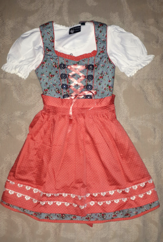 Button Front Dirndl in Apricot and Teal by Bergweiss – Trachten-Quelle