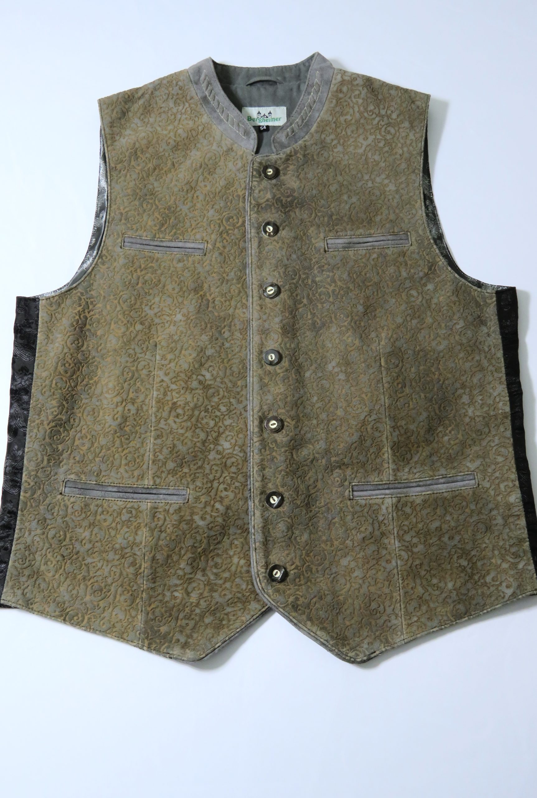 Men’s Suede Vest Grey and Tan Textured Pattern – Trachten-Quelle