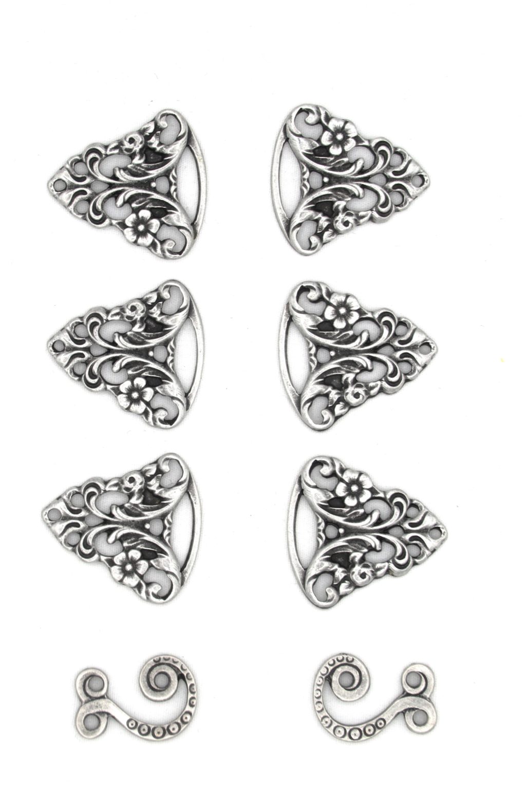 dirndl-bodice-hooks-pewter-floral-set-of-eight-trachten-quelle