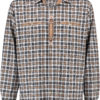 Men's Trachten Shirt Black Taupe Plaid with Placket Detail