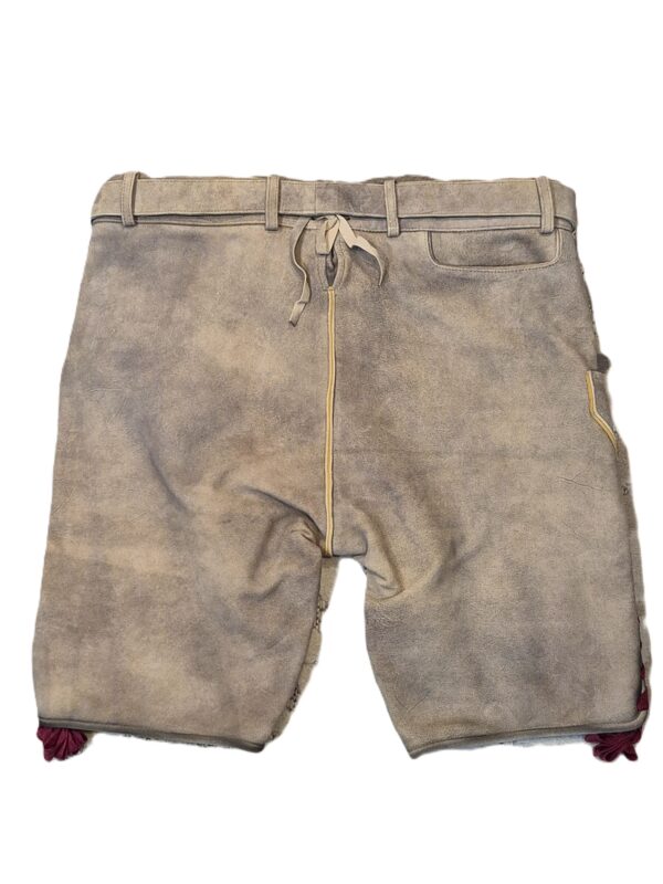 Men's Lederhosen Warm Grey with Burgundy Stitching - Image 4