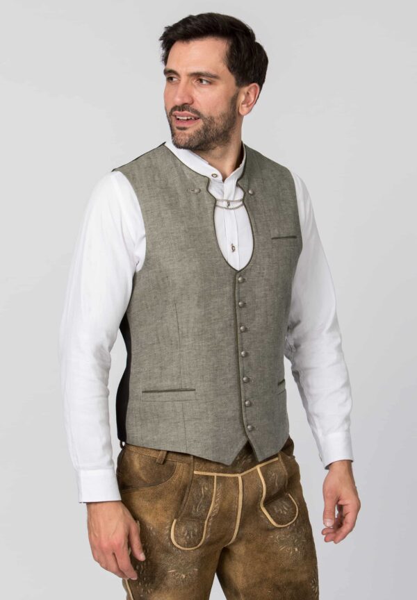 Men's Traditional Linen Vest Bennet Light Olive - Image 3
