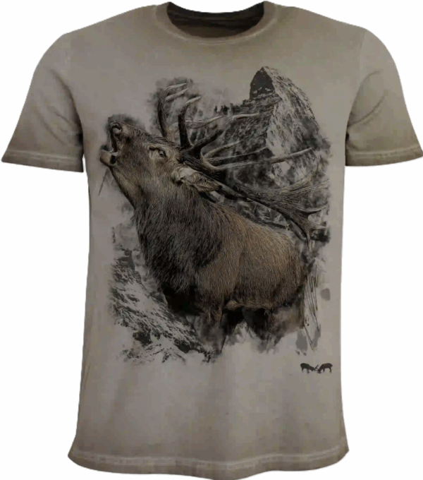 Men's Tee Shirt with Stag Motif Vintage Taupe