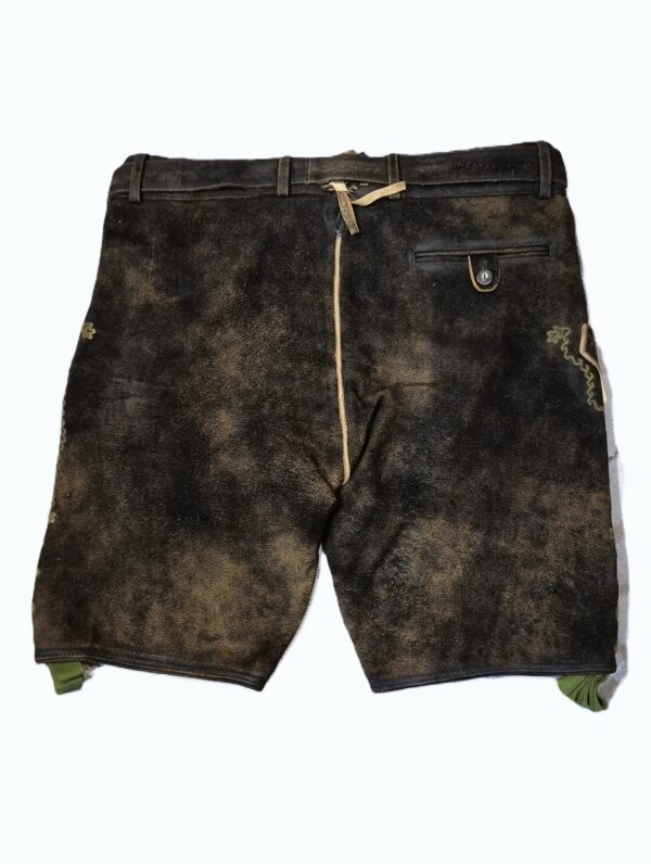 Men's Lederhosen Dark Brown with Green Stitching - Image 5