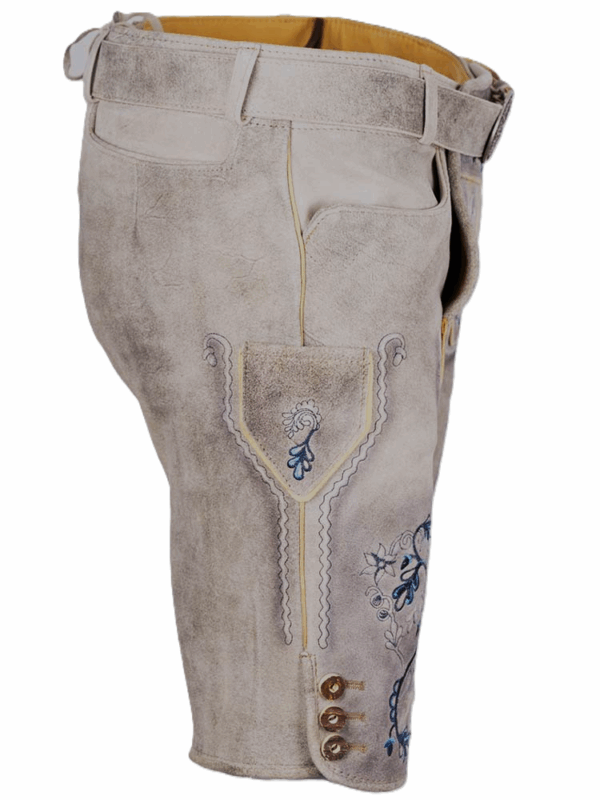 Men's Lederhosen Fleesensee Soft Taupe with Blue Stitching - Image 2