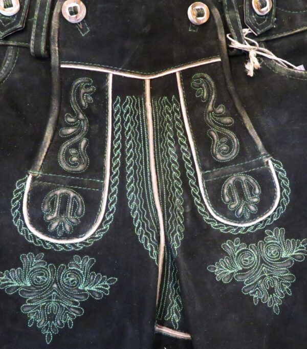 Men's Lederhosen Aussee Black with Green Stitching - Image 2