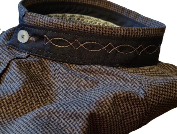 Men's Slim Fit Micro-Check Cutaway Collar Shirt Mid-Brown and Black - Image 3