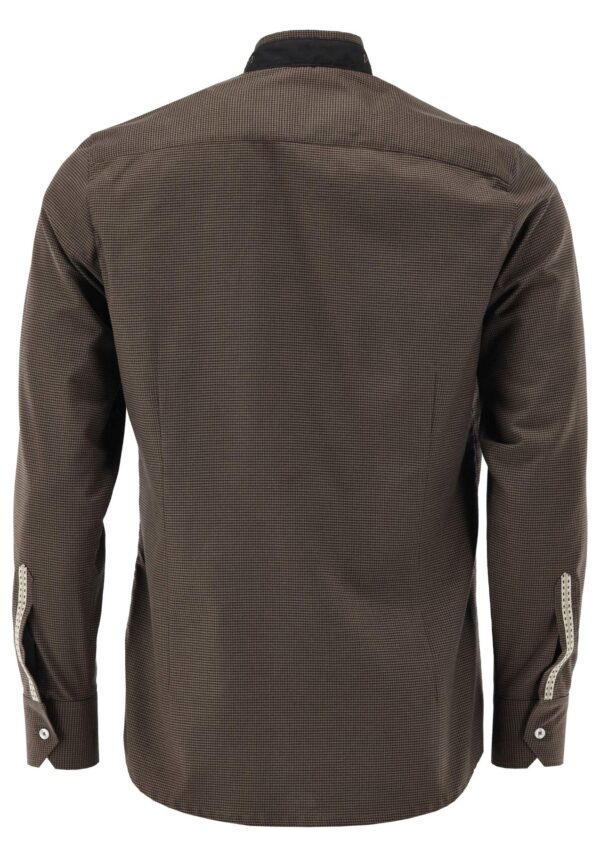 Men's Slim Fit Micro-Check Cutaway Collar Shirt Mid-Brown and Black - Image 4
