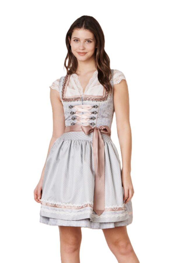 Dirndl Anella Petite/Mini Length Soft Grey with Rose by Kruger