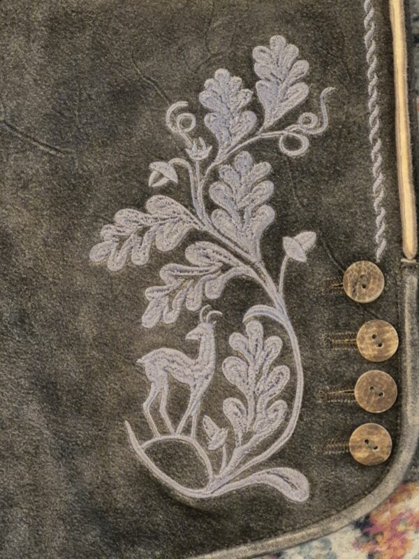 Men's Lederhosen Hochfelden Slate Grey with Light Grey Embroidery - Image 5