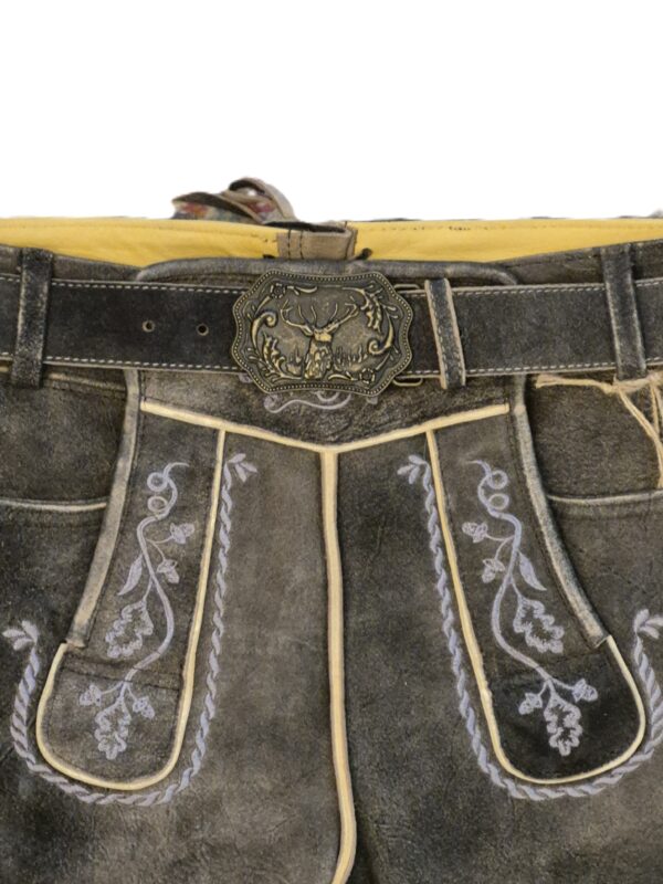 Men's Lederhosen Hochfelden Slate Grey with Light Grey Embroidery - Image 3