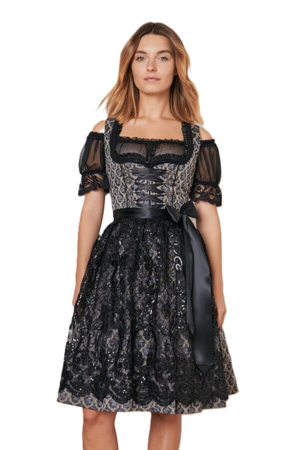 Dirndl Loni Black with Grey and Taupe by Kruger