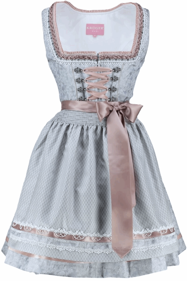 Dirndl Anella Petite/Mini Length Soft Grey with Rose by Kruger - Image 4