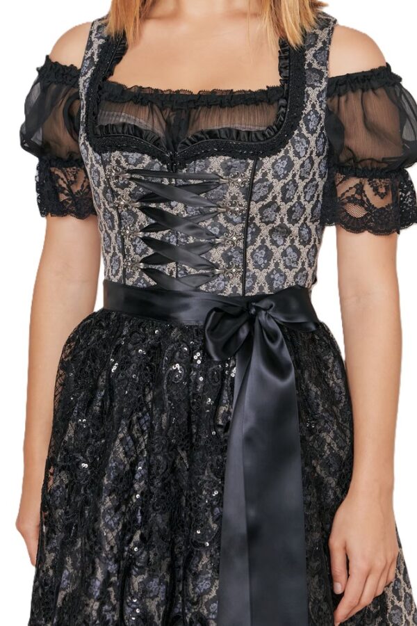 Dirndl Loni Black with Grey and Taupe by Kruger - Image 4