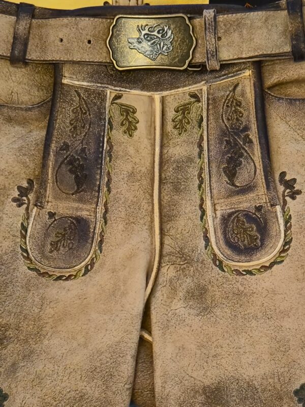 Men's Lederhosen Hartsee Walnut with Green Embroidery - Image 5