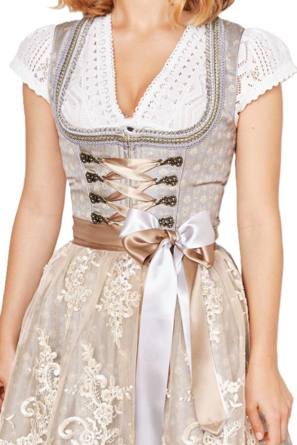 Dirndl Betti Taupe and Grey with Cream Petite/Mini Length by Kruger - Image 3