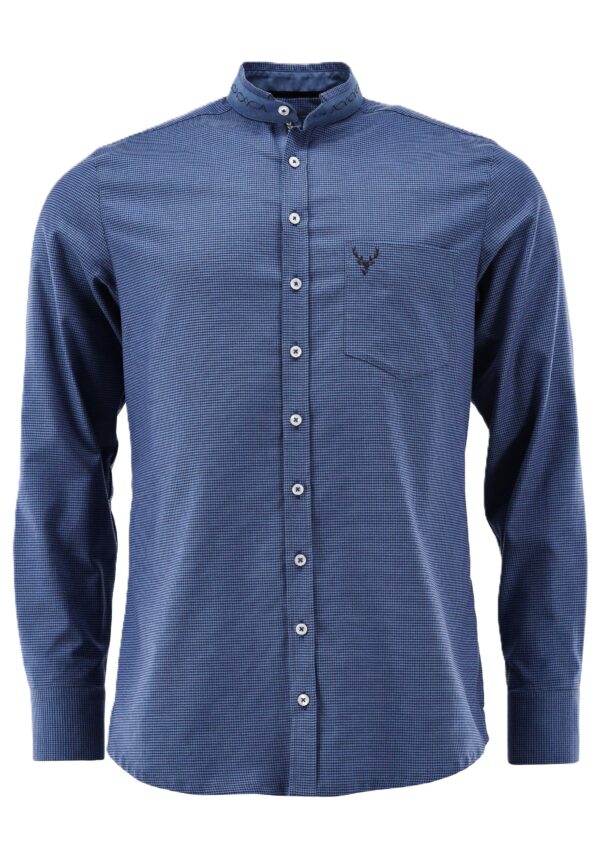 Men's Slim Fit Micro-Check Cutaway Collar Shirt Bright Royal Blue and Black