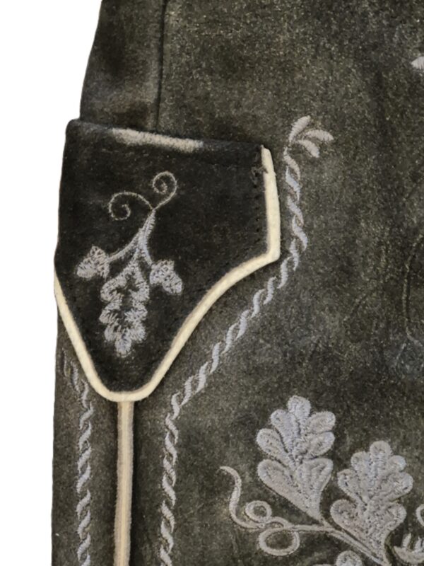 Men's Lederhosen Hochfelden Slate Grey with Light Grey Embroidery - Image 4