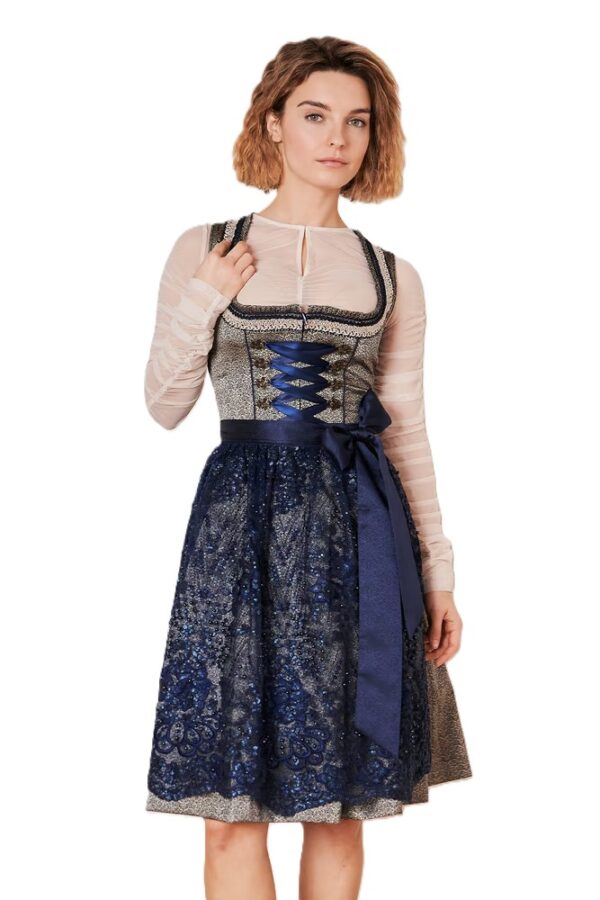 Dirndl Isi Navy Blue with Taupe by Kruger