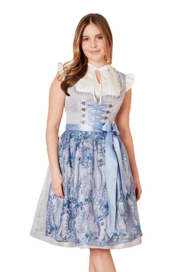 Dirndl Karlotta Pale Blue with Lace Apron by Kruger  Size EU 34/US 4