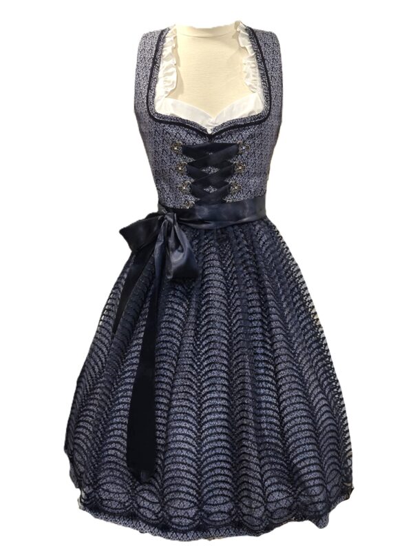 Dirndl Navy Cotton Print with Lace Apron by Bergweiss