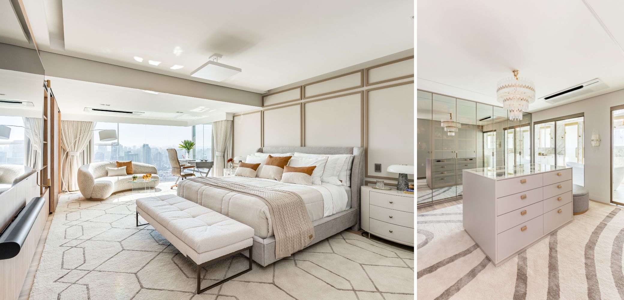 A ampliação da suíte propiciada pela arquiteta Ana Rozenblit permitiu proporcionar diferentes funções dentro do mesmo ambiente, atendendo as rotinas de descanso, trabalho e leitura do casal | Projeto Spaço Interior | Foto: Kadu Lopes