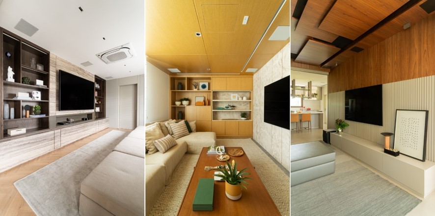 Salas de TV ganham um novo significado no período da Copa, sendo o local ideal para reunir amigos e assistir cada lance na comodidade de casa | Projetos: Patricia Penna Arquitetura & Design