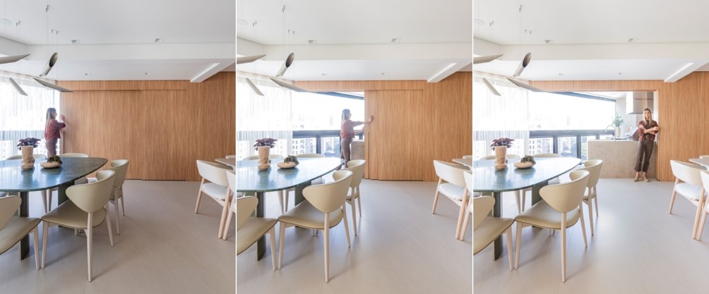 A mesa de mármore, já apresentada anteriormente, foi alocada pela arquiteta Daniela Funari justamente para servir os eventos que tem a área gourmet como motivo para os anfitriões se reunirem com suas pessoas queridas | FOTOS: Mariana Camargo