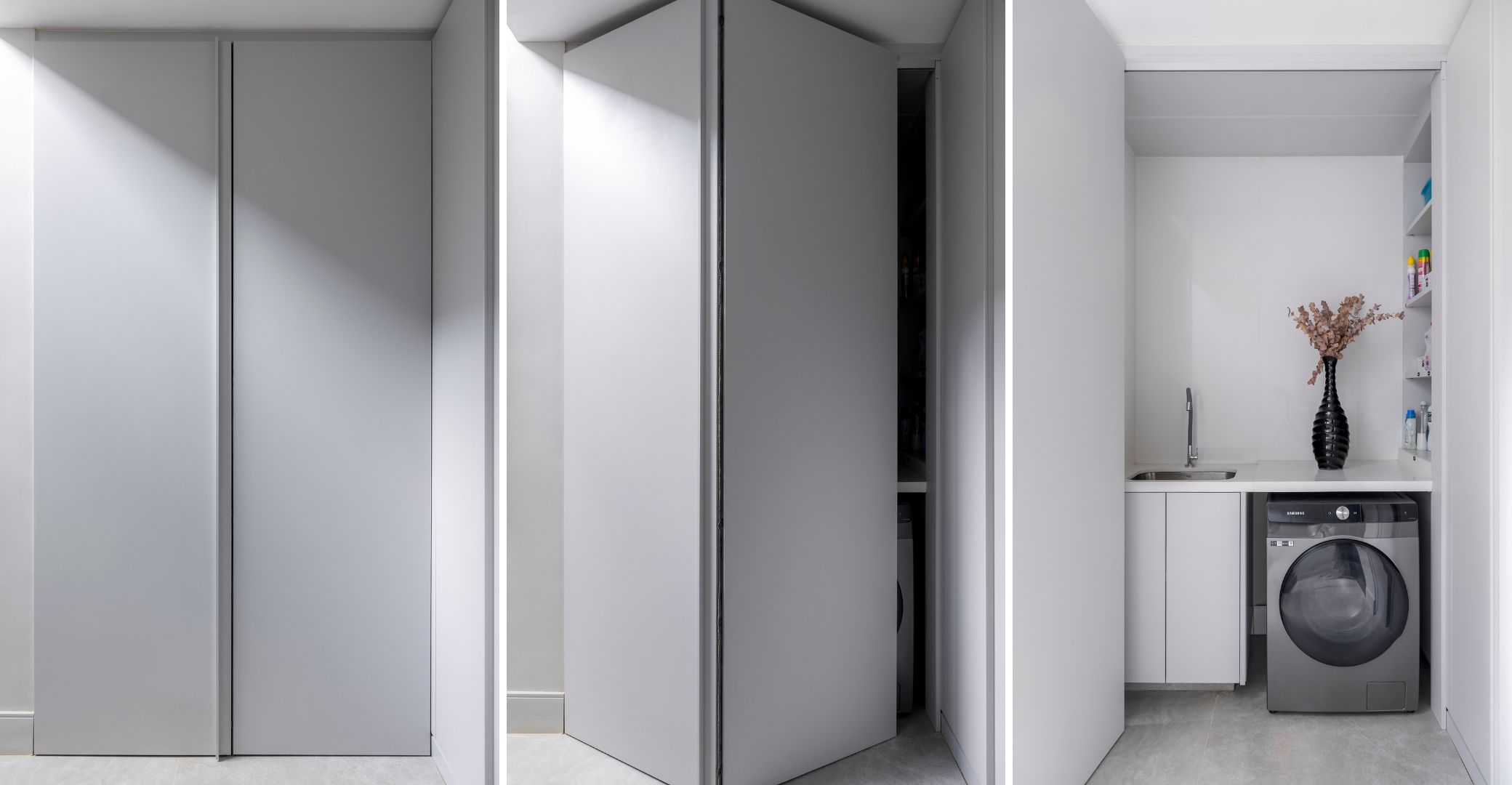 Lavanderias discretas em apartamentos compactos